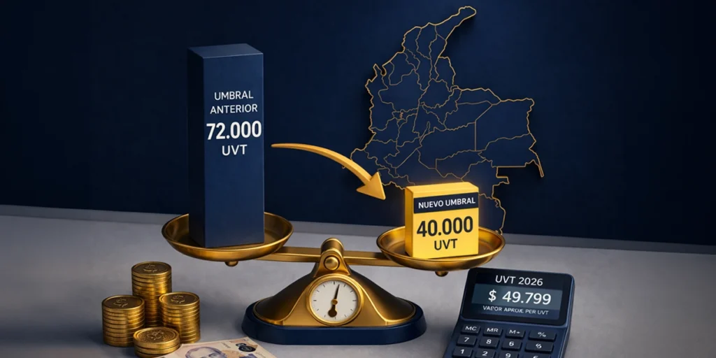 Infografía del Impuesto al patrimonio 2026 Colombia con umbral de 40.000 UVT